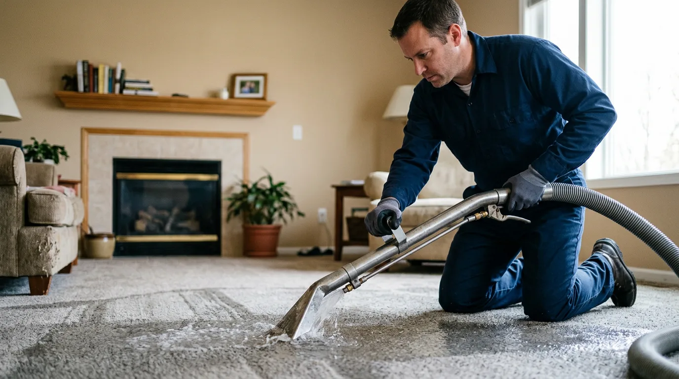 Water damage restoration technician working near Hooks, TX